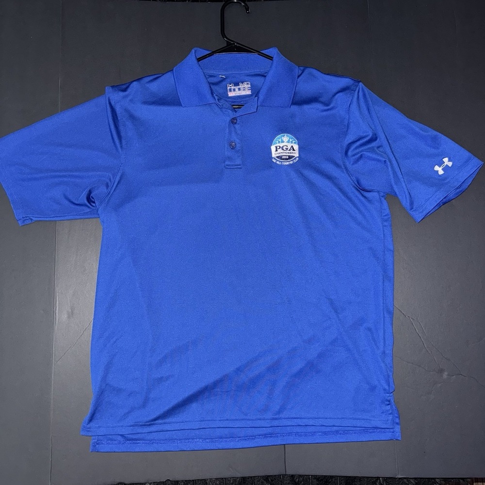 Men's Medium Under Armour PGA Championship Oak Hill Golf Polo Blue HeatGear